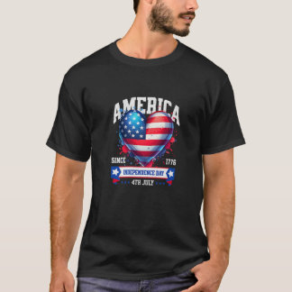 Patriotic Freedom Dad Mum 4th of July American Hea T-Shirt
