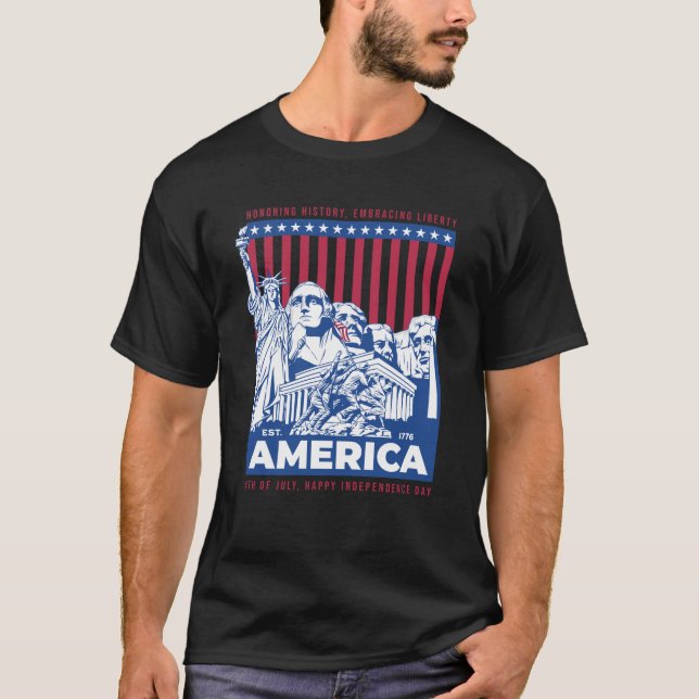 Patriotic Freedom Dad Mum 4th of July Monuments Gr T-Shirt (Front)