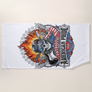 Patriotic Freedom Guitarist Skull Music Rock Metal Beach Towel