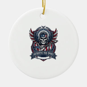 Patriotic Freedom Guitarist Skull Music Rock Metal Ceramic Ornament