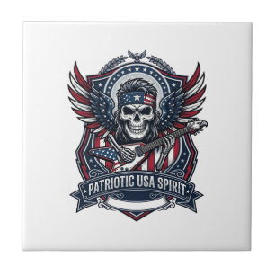 Patriotic Freedom Guitarist Skull Music Rock Metal Ceramic Tile