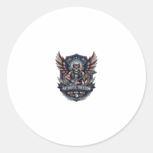 Patriotic Freedom Guitarist Skull Music Rock Metal Classic Round Sticker