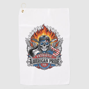 Patriotic Freedom Guitarist Skull Music Rock Metal Golf Towel