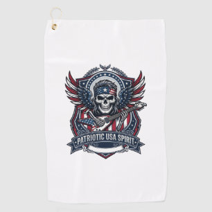 Patriotic Freedom Guitarist Skull Music Rock Metal Golf Towel