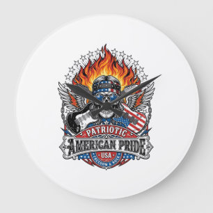 Patriotic Freedom Guitarist Skull Music Rock Metal Large Clock
