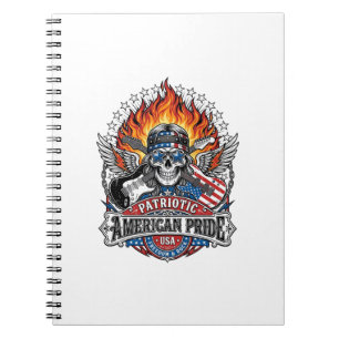 Patriotic Freedom Guitarist Skull Music Rock Metal Notebook