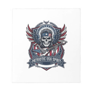 Patriotic Freedom Guitarist Skull Music Rock Metal Notepad