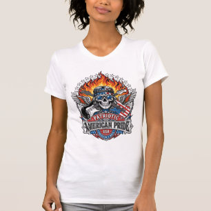 Patriotic Freedom Guitarist Skull Music Rock Metal T-Shirt