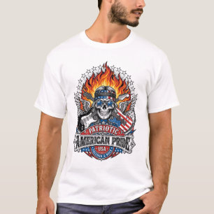 Patriotic Freedom Guitarist Skull Music Rock Metal T-Shirt