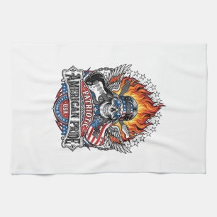 Patriotic Freedom Guitarist Skull Music Rock Metal Tea Towel