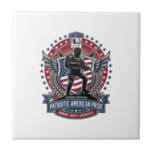 Patriotic Freedom Operator Silhouette Military Ins Ceramic Tile