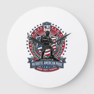 Patriotic Freedom Operator Silhouette Military Ins Large Clock