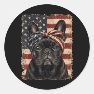 Patriotic French Bulldog Aamerican Flag Vintage Classic Round Sticker