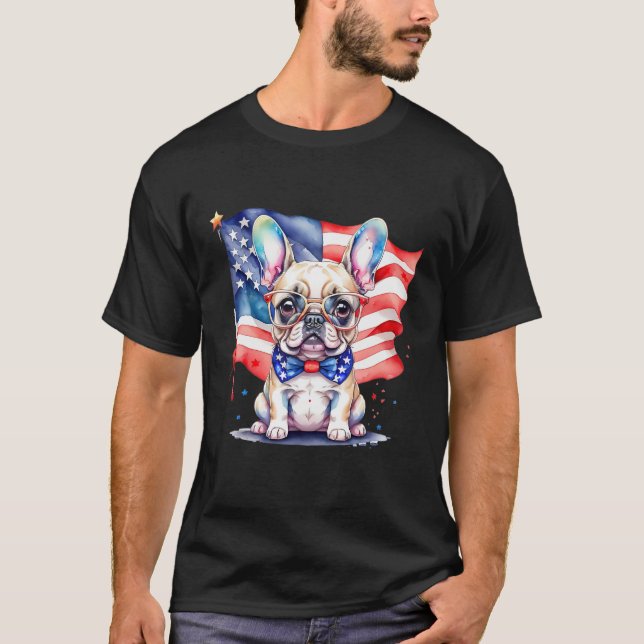 Patriotic French Bulldog Puppy American Flag 1 T-Shirt (Front)