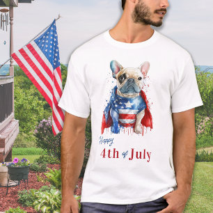 Patriotic French Bulldog USA Flag Happy 4th O July T-Shirt