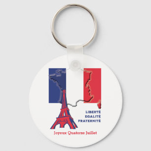 Patriotic French Flag BASTILLE DAY Button Key Ring