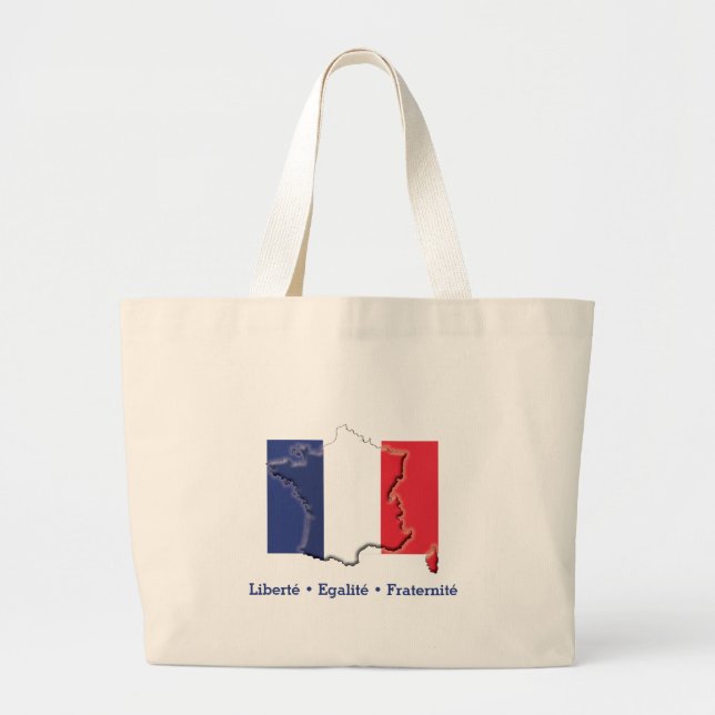 Patriotic FRENCH FLAG Liberté Egalité Fraternité Large Tote Bag (Front)
