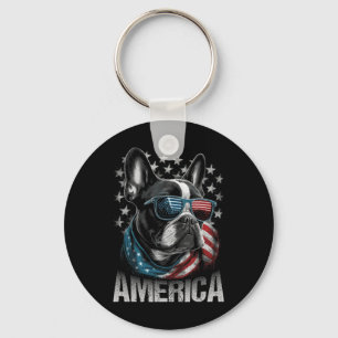 Patriotic Frenchie Dog American Flag 4th Of July 1 Key Ring