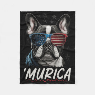 Patriotic Frenchie Dog American Flag 4th Of July 2 Fleece Blanket