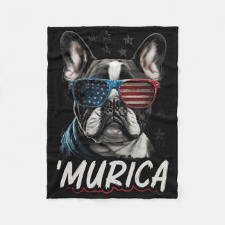 Patriotic Frenchie Dog American Flag 4th Of July 2 Fleece Blanket