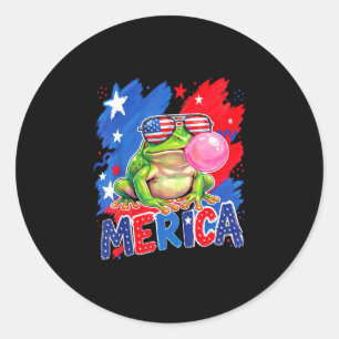 Patriotic frog bubblegum 4th of july american flag classic round sticker
