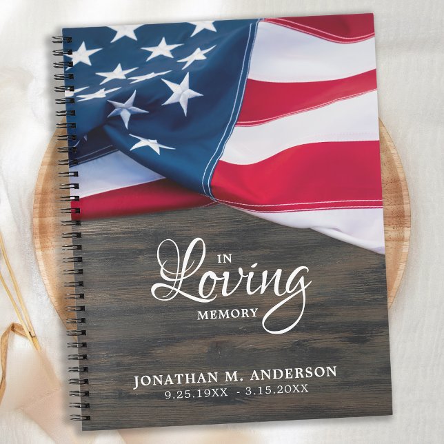 Patriotic Funeral Guestbook American Flag Memorial Notebook (Creator Uploaded)