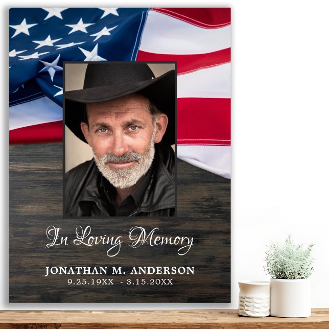 Patriotic Funeral USA Flag Veteran Photo Memorial  Poster (Creator Uploaded)