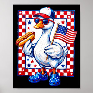 Patriotic funny goose hotdog bbq usa flag men poster