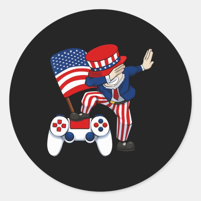 Patriotic Gamer 4th Of July Video-game Controller  Classic Round Sticker (Front)