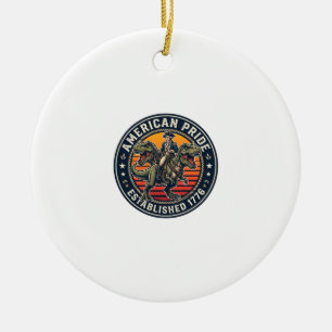 Patriotic George Washington Riding T-rex American  Ceramic Ornament