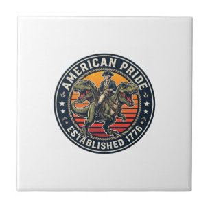 Patriotic George Washington Riding T-rex American Ceramic Tile
