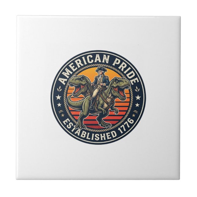 Patriotic George Washington Riding T-rex American  Ceramic Tile (Front)