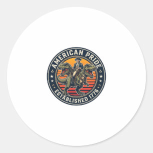 Patriotic George Washington Riding T-rex American Classic Round Sticker