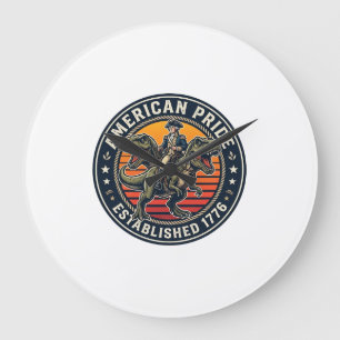 Patriotic George Washington Riding T-rex American  Large Clock