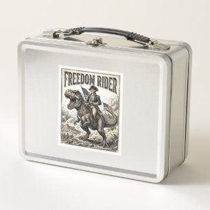 Patriotic George Washington Riding T-rex Freedom R Metal Lunch Box