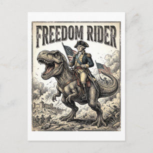 Patriotic George Washington Riding T-rex Freedom R Postcard