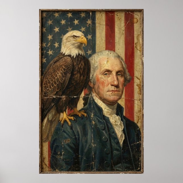 Patriotic George Washington with Bald Eagle  Poster (Front)