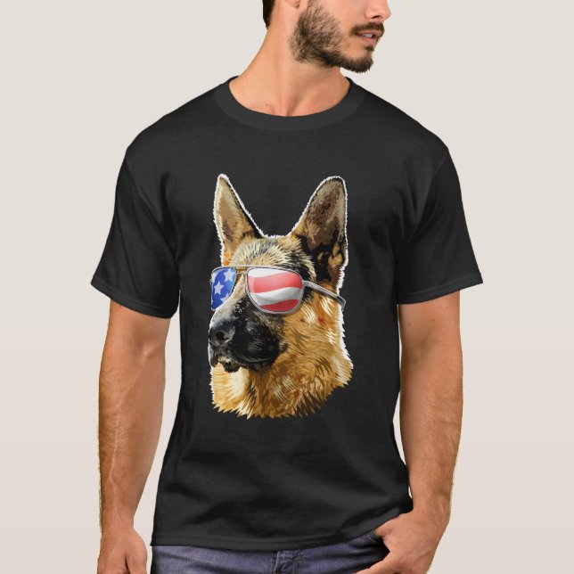 Patriotic Ger Shepherd American Flag Ger Shepherd T-Shirt (Front)