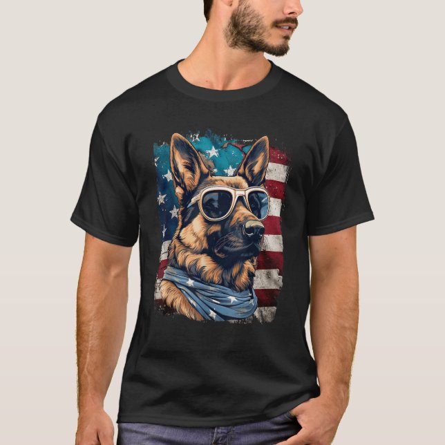 Patriotic German Shepherd American Flag 4th Of Jul T-Shirt (Front)