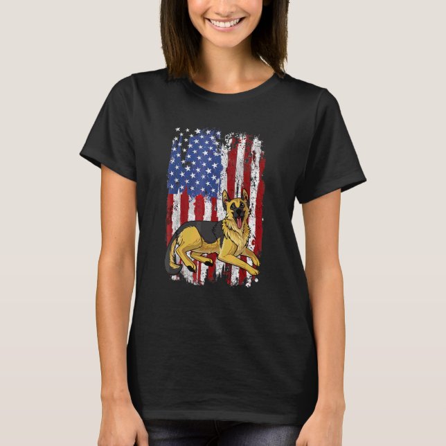 Patriotic German Shepherd American Flag 4th Of Jul T-Shirt (Front)