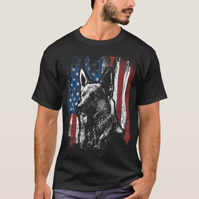 Patriotic German Shepherd American Flag Dog Gift M T-Shirt (Front)