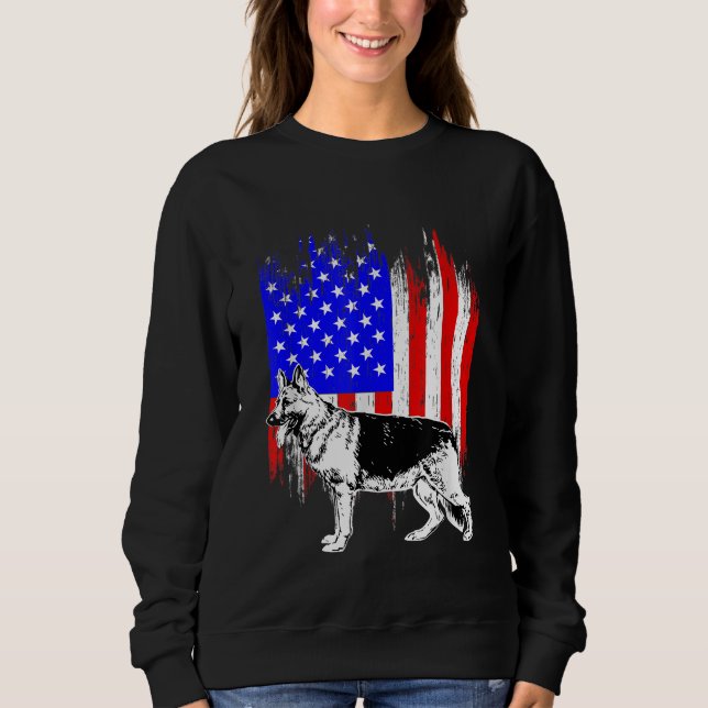 Patriotic German Shepherd American Flag Dog Lover  Sweatshirt (Front)