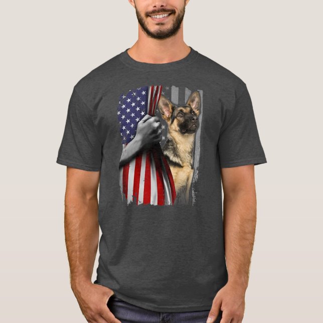 Patriotic German Shepherd American Flag Dog Lover T-Shirt (Front)