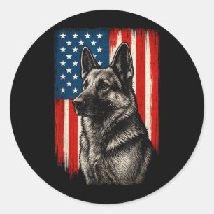 Patriotic German Shepherd American Flag Dog Men Classic Round Sticker