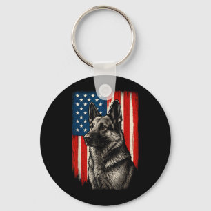 Patriotic German Shepherd American Flag Dog Men Key Ring