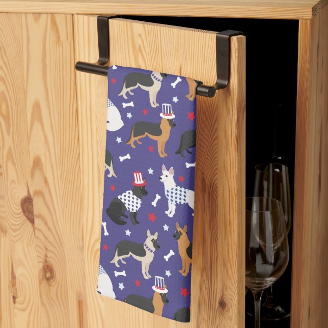 Patriotic German Shepherd Pattern Kitchen Towel (Thirds Fold)