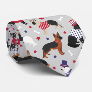 Patriotic German Shepherd Pattern Neck Tie