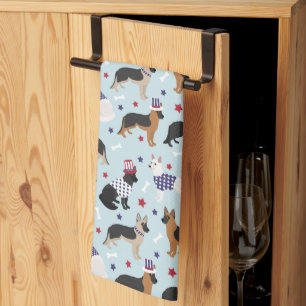 Patriotic German Shepherd Pattern Tea Towel
