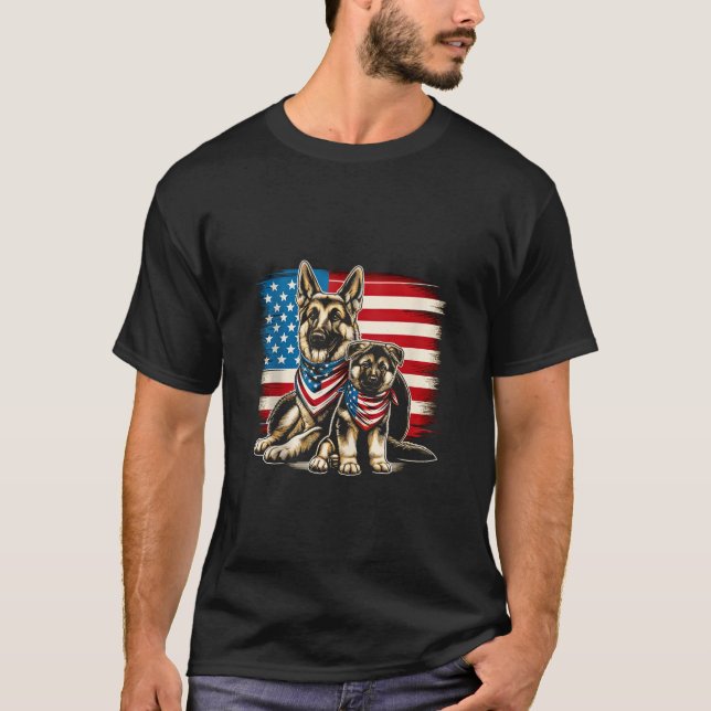 Patriotic German Shepherd Puppy AMERICAN FLAG 4th  T-Shirt (Front)
