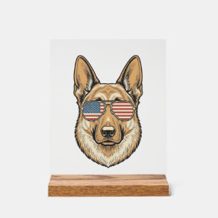 Patriotic German Shepherd Sunglasses Vintage Art_1 Acrylic Sign
